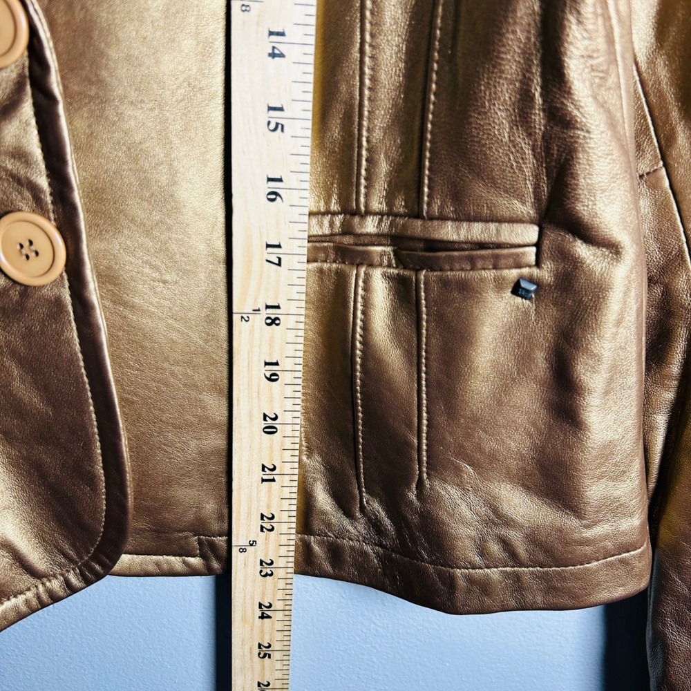 Black Rivet Y2K Bronze Metallic Leather Blazer Jacket Women's L Statement Piece - Picture 5 of 6